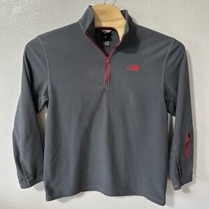The North Face Gray Red Logo‎ Men's Size Large 1/4 Zip Fleece Pullover